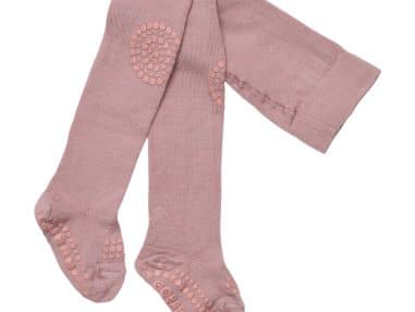 Strømpebukse med antiskli i merinoull, pudderrosa | GoBabyGo
