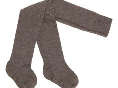 Strømpebukse med antiskli i merinoull, brun melange | GoBabyGo