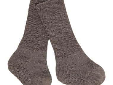 Sokker i merinoull med antiskli, brun melange | GoBabyGo