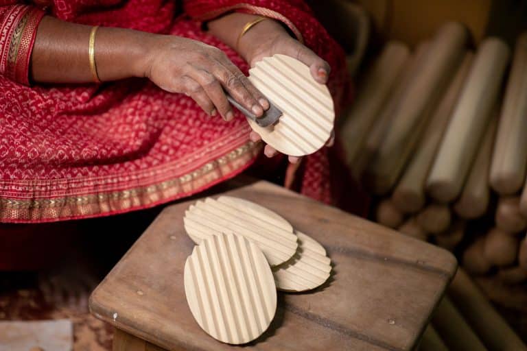 Mossammad Ferdusi Bagum working with wood at Jessore, Bangladesh.